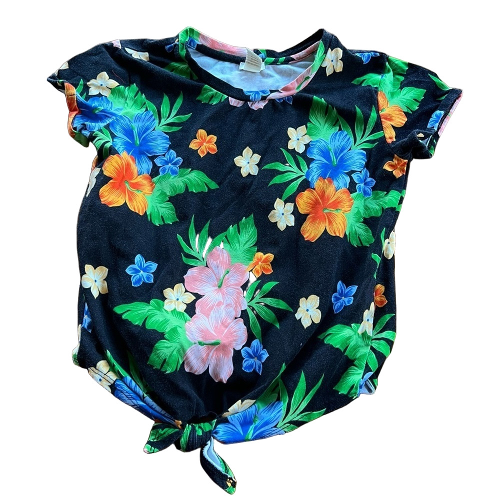 🍭6/$30 Forever 21 front tie cropped tropical flower shirt - 13/14